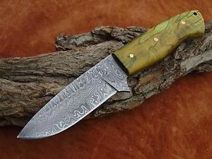 Jagd Messer, Stabilisiertes Holz, Wasserfest Banddamast Muster