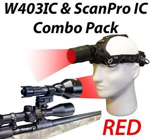 Wicked Lights W403IC & ScanPro IC RED Night Hunting Light & Headlamp Combo Kit