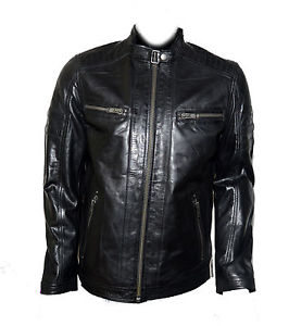 MOLLTAN Veste en cuir pour hommes/veste en cuir/veste CHENNAI Agneau Trendy noir