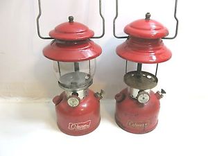 LOT OF 2 VINTAGE COLEMAN RED 200A CAMPING LANTERNS FROM 1959 AND 1972