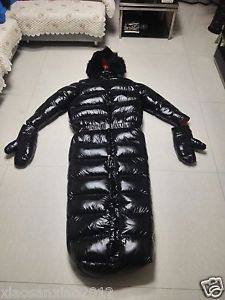 Glänznylon wet-look Schlafsack Anzug Daunenschlafsäcke Pelzkragen Down Suit Bag