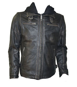 MOLLTAN Veste en cuir pour hommes/veste cuir/veste URUGUAY chèvre cassé rub noir