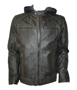 MOLLTAN Veste en cuir pour hommes/veste cuir/veste BRONSON chèvre rub cassé noir