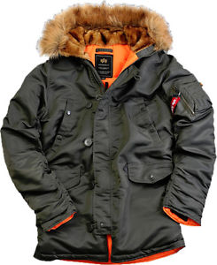 Alpha Industries N3B VF59 Veste Homme Manteau Parka d'hiver gris neuf 103141