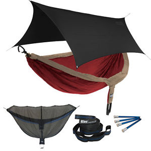 Eagles Nest ENO DoubleNest OneLink Combo - Khaki/Maroon Hammock+Black Profly