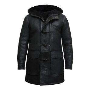 Brandslock Homme 100% Peau De Mouton Véritable Cuir Long À Capuche De Luxe