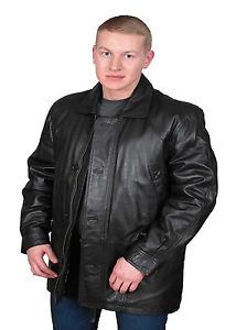 Gentlemens Parka Veste Cuir Noir Manteau Doux Classique Mi-long manteau