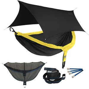 Eagles Nest ENO DoubleNest OneLink Combo - Black/Yellow Hammock+Black Profly