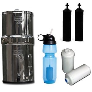 Travel Berkey with 2 BB9-2 Filters and 2 PF-2 Filters and Sport Bottle
