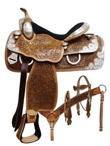 16" Fully tooled Double T Show saddle set. . Model: 337316