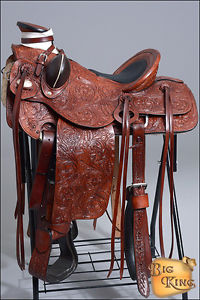 WD092MRED-A  HILASON BIG KING WESTERN LEATHER WADE RANCH ROPING TRAIL SADDLE 15"