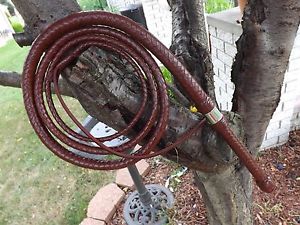 BULL WHIP 8 FOOT BURGUNDY KANGAROO BULLWHIP W/SILVER COLLAR CUSTOM BULLWHIPS