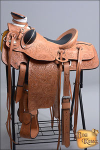 W92-A HILASON BIG KING SERIES WESTERN LEATHER WADE RANCH ROPING TRAIL SADDLE 16"