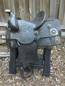 Vintage Western Keyston Bros Silver Gold Horsehead Show Parade Saddle