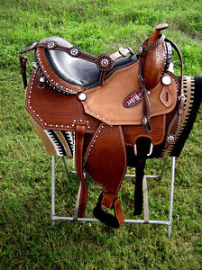 Horse Western Barrel Show Pleasure LEATHER SADDLE Bridle 50110