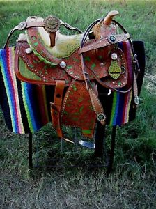 Horse Western Barrel Show Pleasure LEATHER SADDLE Bridle 5060