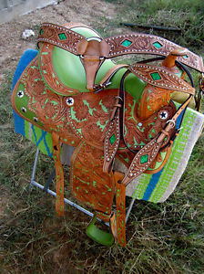 Horse Western Barrel Show Pleasure LEATHER SADDLE Bridle 5044
