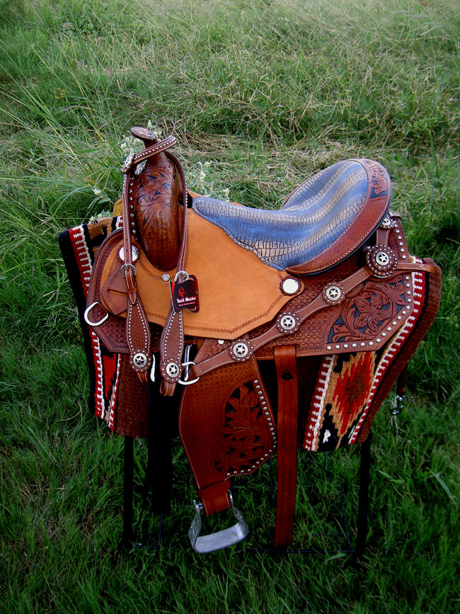 Horse Western Barrel Show Pleasure LEATHER SADDLE Bridle 5032