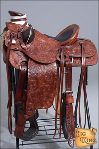 WD092MRED-A  HILASON BIG KING WESTERN LEATHER WADE RANCH ROPING TRAIL SADDLE 17"