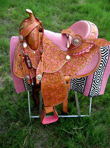 Horse Western Barrel Show Pleasure LEATHER SADDLE Bridle 5081
