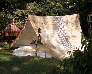 XL Boho Gypsy TENT camping glamping festival wedding VTG linens shabby chic OOAK
