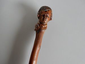 Blackthorn Hazel walking stick with carved head of Robert Burns