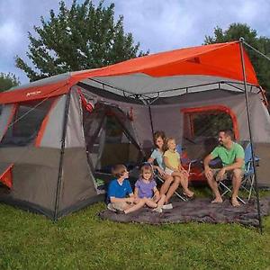 Large Camping Tent 12 Person 3 Rooms Instant Red 16'x16' Family Huge Cabin River