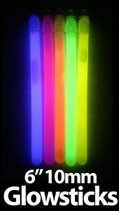 6" Bright 10mm Glow Sticks - Coloured Bright Glowsticks - Parties, Festivals