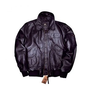 ALPHA Industries Homme - Veste en cuir 100109 - noir
