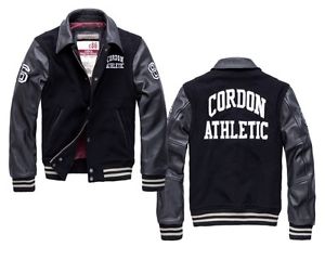 CORDON SPORT BERLIN Bronx Veste Homme En Cuir College Véritable noir NEUF