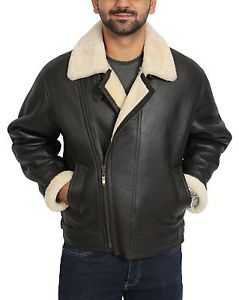 Hommes Peau De Mouton Véritable Veste De Vol Brun Shearling B3 BOMBER Cuir