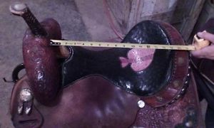 15  Circle Y Martha Josey Barrel Racing Saddle, black ostrich seat, Full QH bars