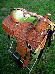 Horse Western Barrel Show Pleasure LEATHER SADDLE Bridle 5054