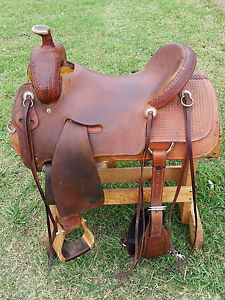 17" Johnny Scott Ranch Roping Saddle (Made in Texas) Seat Rigged