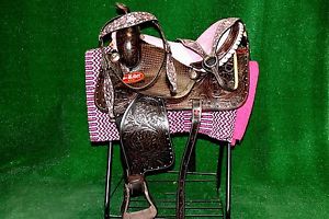 Horse Western Barrel Show Pleasure LEATHER SADDLE Bridle 50211