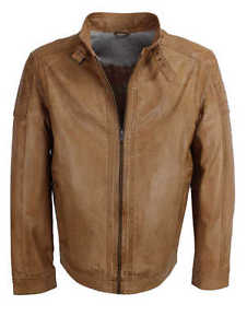 Homme Veste En Cuir Véritable Cuir Nappa D'agneau cognac marron NEUF 9054