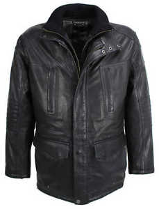 David Moore - Homme Veste En Cuir Véritable Parka Nappa agneau noir neuf 9063