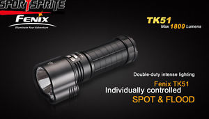 Fenix TK51 1800 Lumens 2*CREE XM-L2 U2 5 Mode 18650 spot+flood LED Flashlight