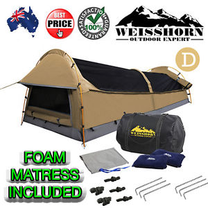 Weisshorn Double Camp Canvas Sleeping Swag Tent Beige w/ Air Pillow Carry Bag