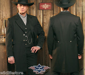 S - 3XL Wyatt Western Ancien Modèle Manteau Noir Boutons Pays Cowboy Redingote
