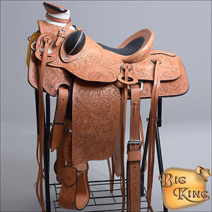 W92-A HILASON BIG KING SERIES WESTERN LEATHER WADE RANCH ROPING TRAIL SADDLE 17"