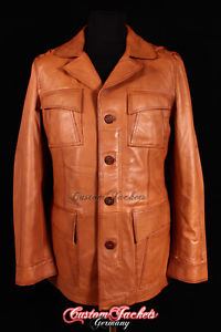 SAFARI Veste Homme En Cuir véritable Peau de mouton XS-3XL Cognac Marron clair