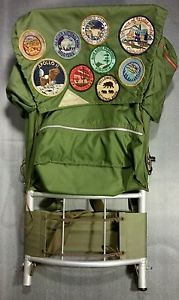 Kelty Pack Camp Trails Vintage External Frame Backpack Olive Green Park Patches