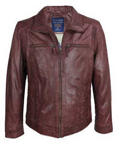 David Moore Homme Veste Cuir Agneau Véritable baie rouge marron neuf 9112