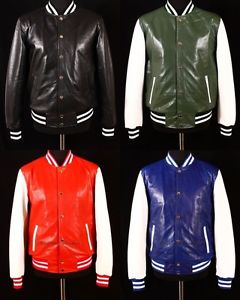 BASEBALL OLDSCHOOL Premium Veste de collège Cuir véritable XS-3XL Vert-bleu