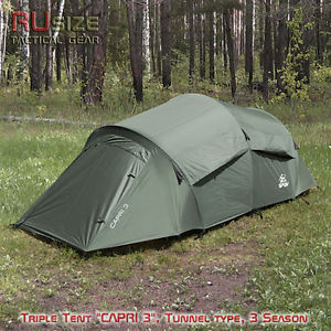 Russian Triple Tent "Capri 3"  Tunnel type Green 3 Season Camping Hiking Folding