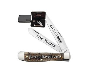 CASE Sammlermesser SS Natural Smooth Bone Harley Trapper GiftSet Made in USA EDC