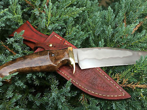 custom hunter messer knife mit hamon und lederscheide
