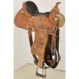 Used 13.5" Hereford Brand Tex Tan of Yoakum Barrel Saddle U135TEXTANBRCW02