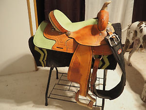 Western Saddle  V.H. Saddlery Circle M.  LIME GREEN OSTRICH Fits Draft horses to